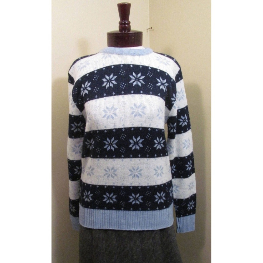 Vintage 70s Blue Snowflake Ski Sweater Nordic Winter Jumper L